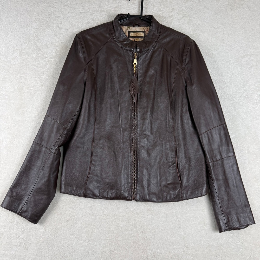 Wilsons Leather Jacket‎ Brown Leather Braided Detail XL Women's Fringed Zip
